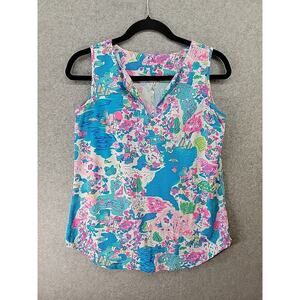 Lulu-B Women’s Size XS Golf Sleeveless Top UPF 50 Beach V Neck Vacation Colorful